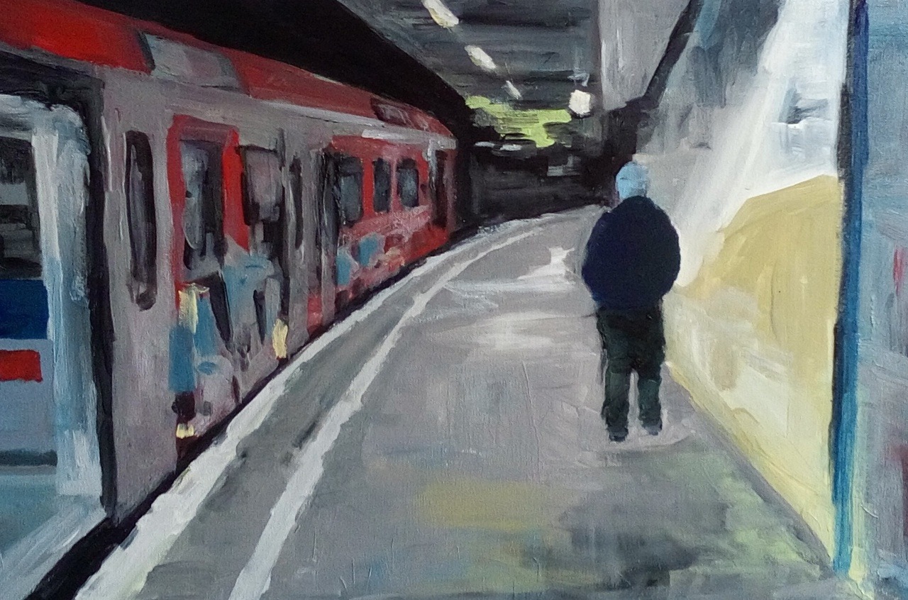 S-Bahn - Urban von Clemens Groth, 2017, Acryllack auf Leinwand, 50x100cm