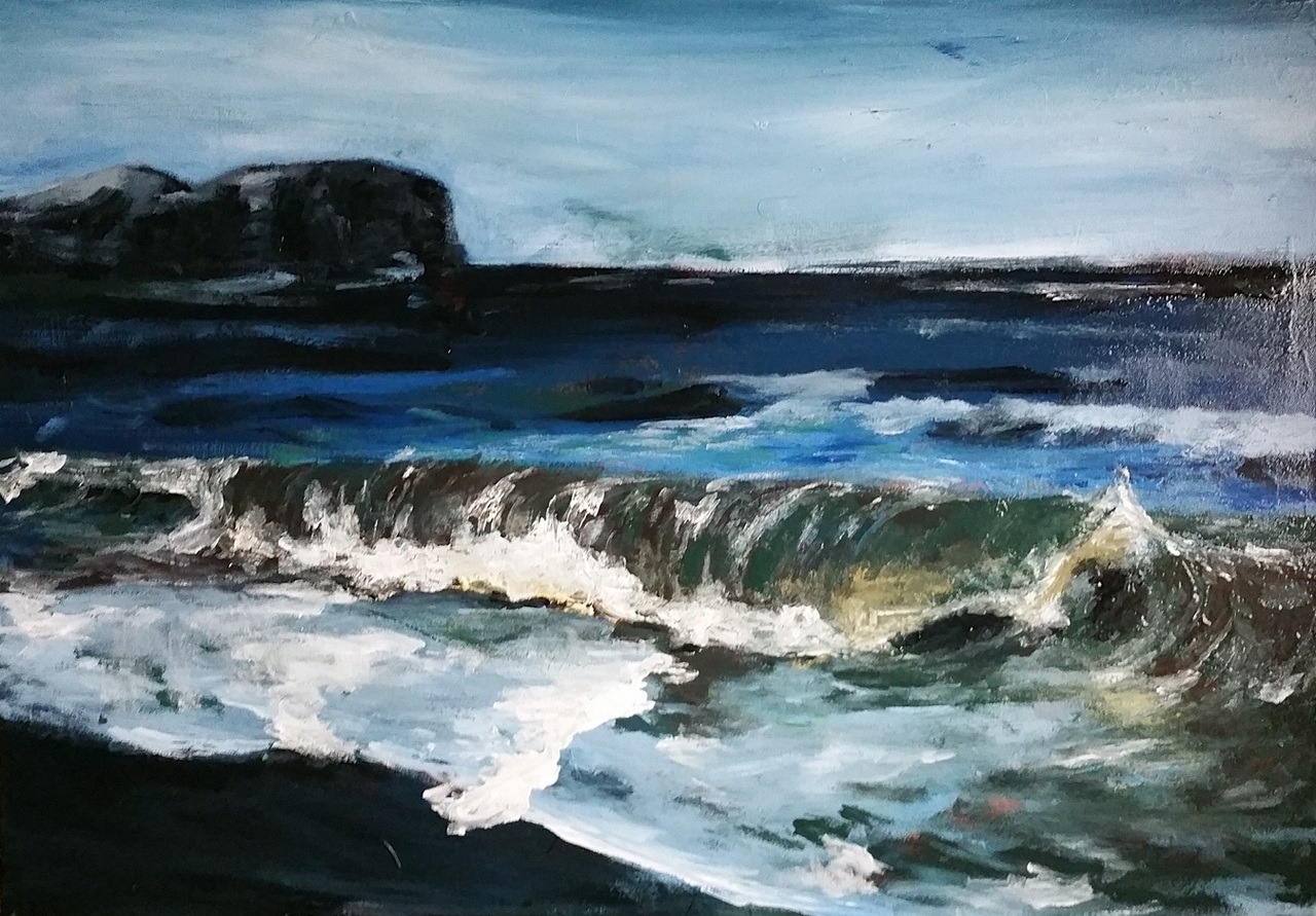 Gemälde Meer - Küste vor Ost England von Clemens Groth, 2020, Acryl auf Holz, 40x70cm