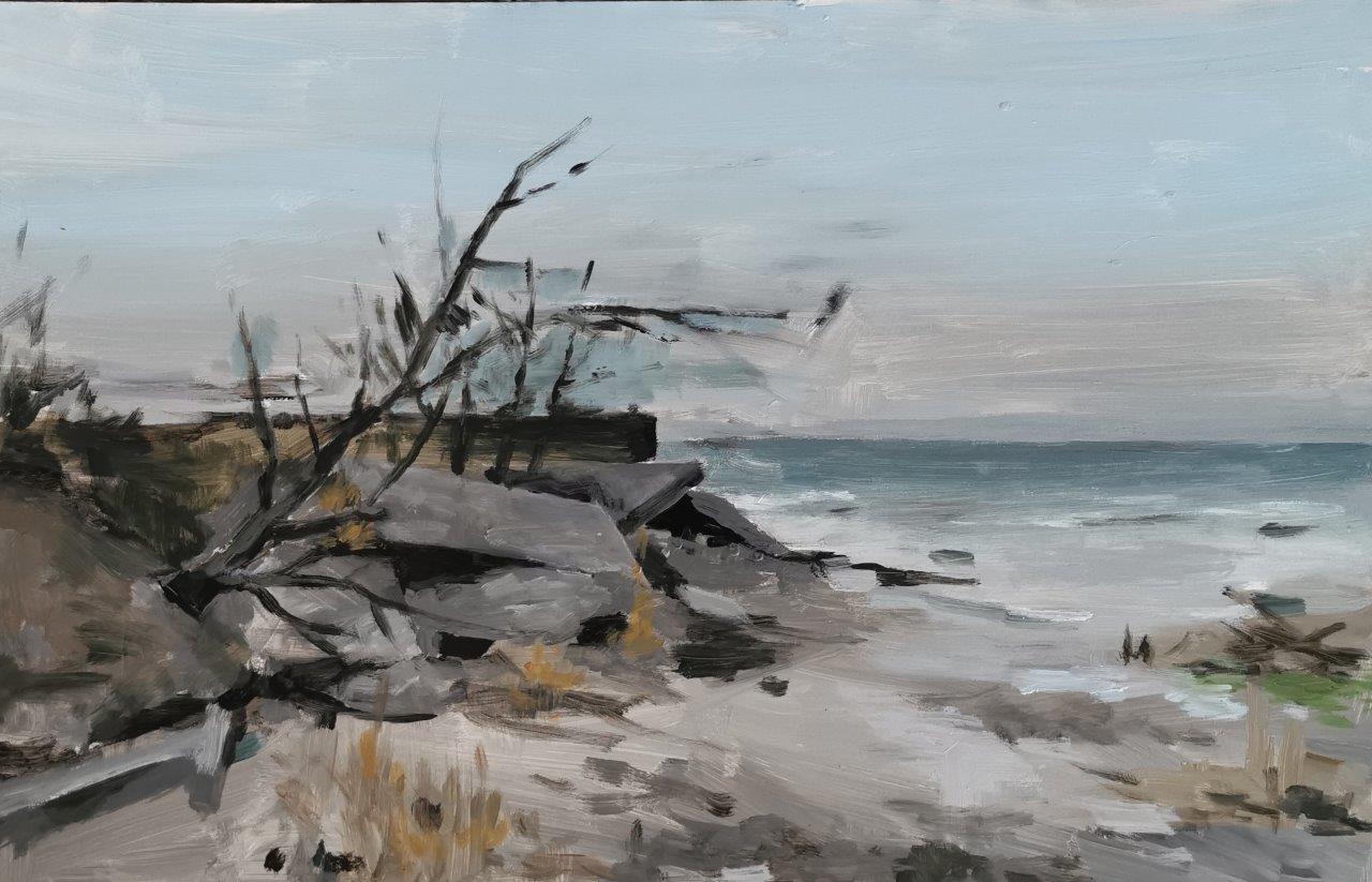 Wohlenberger Wiek - Landschaft von Clemens Groth, 2021, Acryl auf Holz, 40x70cm