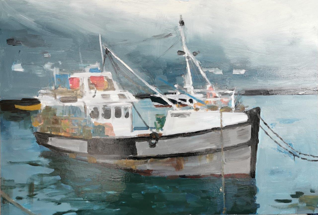 Motorschiff Südafrika - Maritim von Clemens Groth, 2023, Acryl auf Holz, 40x65cm
