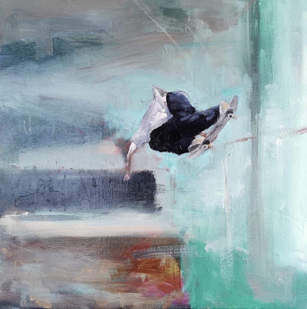 Skateboarding - Urban von Clemens Groth, 2023, Acryl auf Leinwand, 40x40cm