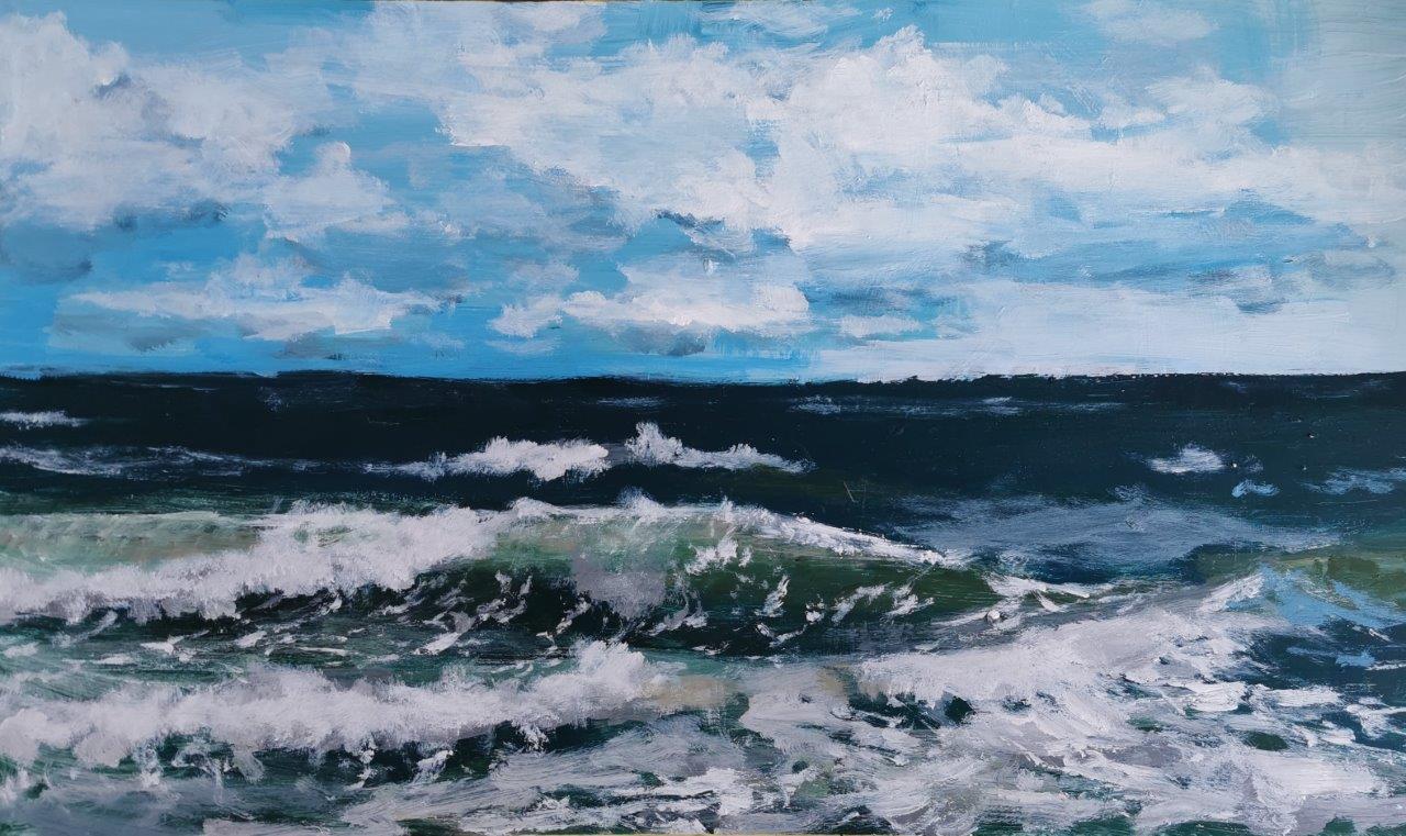 Gemälde Meer - Wellenspiel von Clemens Groth, 2023, Acryl auf Holz, 40x70cm