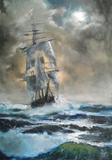 Segelschiff 5 - Maritim von Clemens Groth, 2021, Öl auf Leinwand, 50x70cm