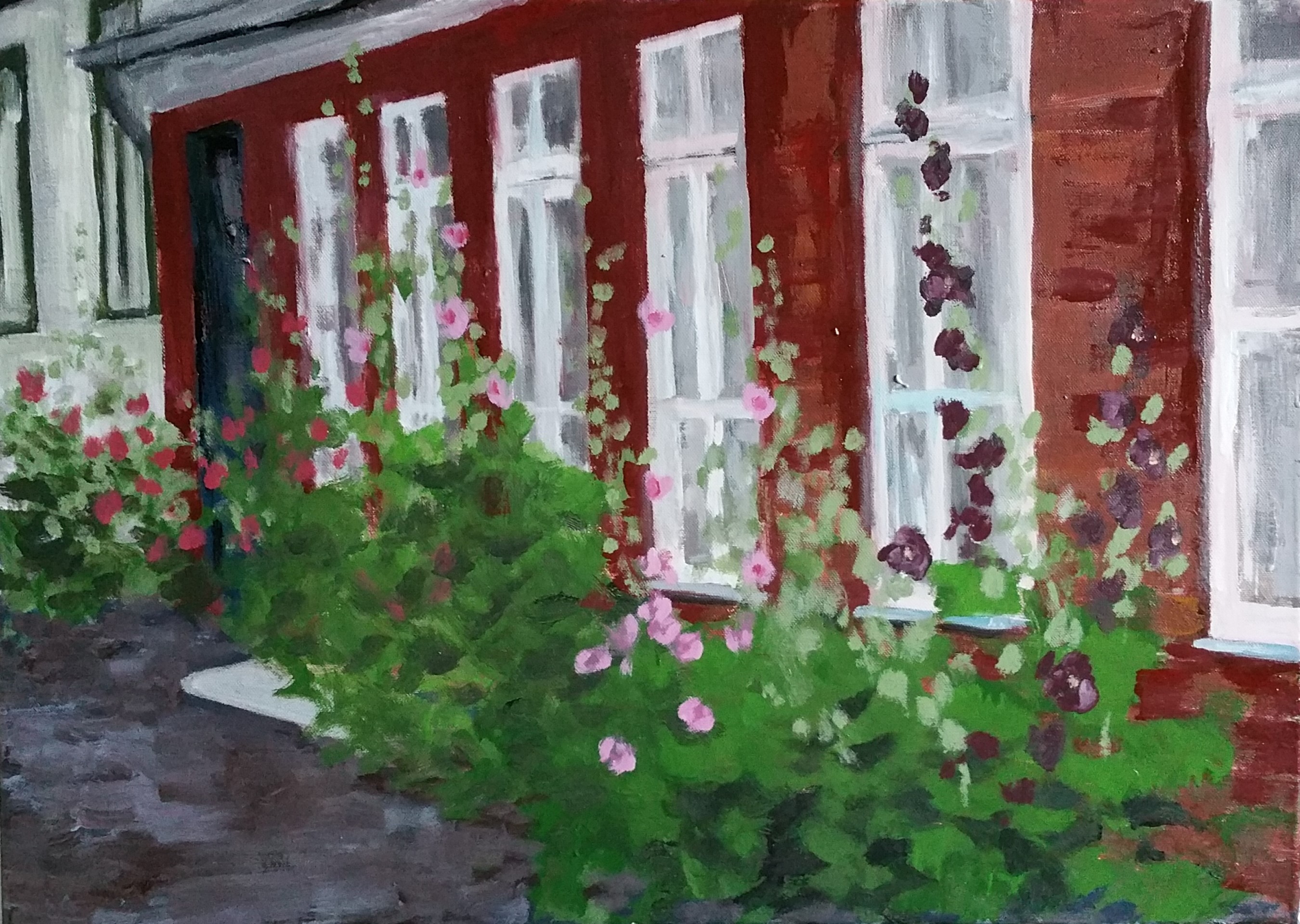 Stockrosen - Stadtansichten von Clemens Groth, 2018, Acryllack auf Leinwand, 50x70cm