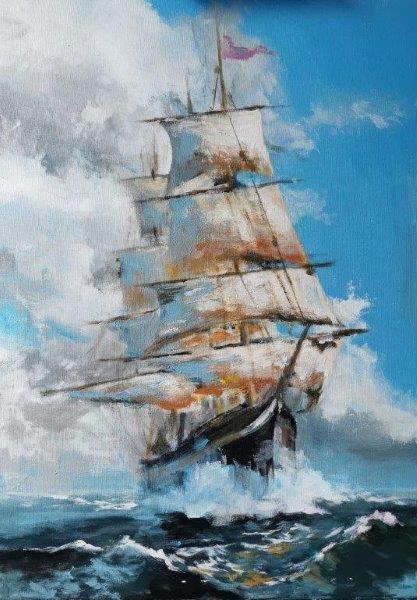 Ölgemälde Meer: Segelschiff 9 - Maritim von Clemens Groth, 2025